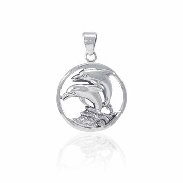 Dolphins in Circle Silver Pendant TP1018 - Jewelry